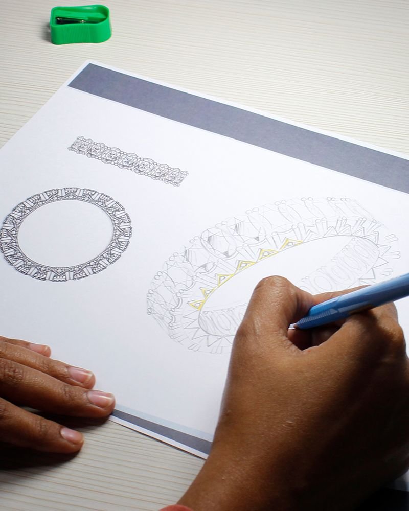 Diamond jewellery design being sketched by a Clear Facets designer